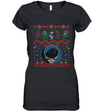 Load image into Gallery viewer, Carolina Panthers Christmas Grateful Dead Jingle Bears Football Ugly Sweatshirt Women's V-Neck T-Shirt