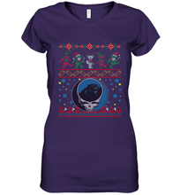 Load image into Gallery viewer, Carolina Panthers Christmas Grateful Dead Jingle Bears Football Ugly Sweatshirt Women's V-Neck T-Shirt