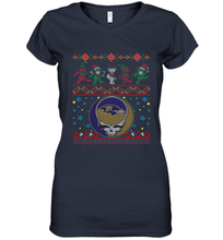 Load image into Gallery viewer, Baltimore Ravens Christmas Grateful Dead Jingle Bears Football Ugly Sweatshirt Women's V-Neck T-Shirt