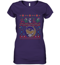 Load image into Gallery viewer, Baltimore Ravens Christmas Grateful Dead Jingle Bears Football Ugly Sweatshirt Women's V-Neck T-Shirt