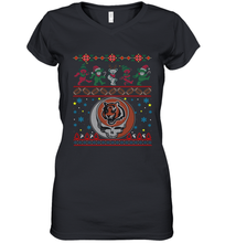 Load image into Gallery viewer, Cincinnati Bengals Christmas Grateful Dead Jingle Bears Football Ugly Sweatshirt Women's V-Neck T-Shirt