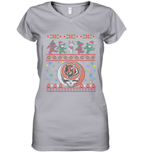 Load image into Gallery viewer, Cincinnati Bengals Christmas Grateful Dead Jingle Bears Football Ugly Sweatshirt Women's V-Neck T-Shirt