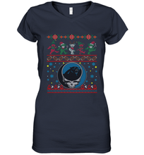 Load image into Gallery viewer, Carolina Panthers Christmas Grateful Dead Jingle Bears Football Ugly Sweatshirt Women's V-Neck T-Shirt
