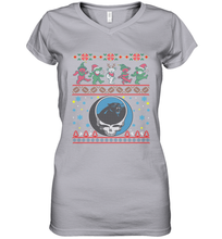 Load image into Gallery viewer, Carolina Panthers Christmas Grateful Dead Jingle Bears Football Ugly Sweatshirt Women's V-Neck T-Shirt
