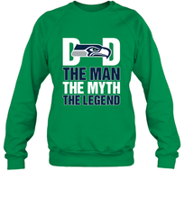 Load image into Gallery viewer, Seattle Seahawks Dad The Man The Myth The Legend NFL Father&#39;s Day Crewneck Sweatshirt

