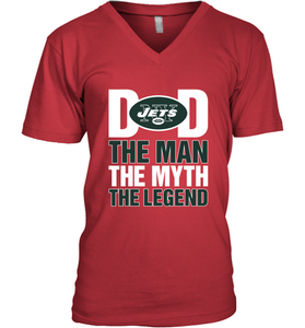 New York Jets Dad The Man The Myth The Legend NFL Father's Day Men's V-Neck T-Shirt