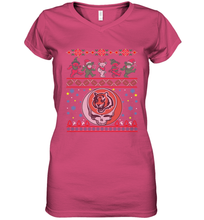 Load image into Gallery viewer, Cincinnati Bengals Christmas Grateful Dead Jingle Bears Football Ugly Sweatshirt Women's V-Neck T-Shirt
