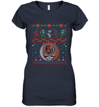 Load image into Gallery viewer, Cincinnati Bengals Christmas Grateful Dead Jingle Bears Football Ugly Sweatshirt Women's V-Neck T-Shirt
